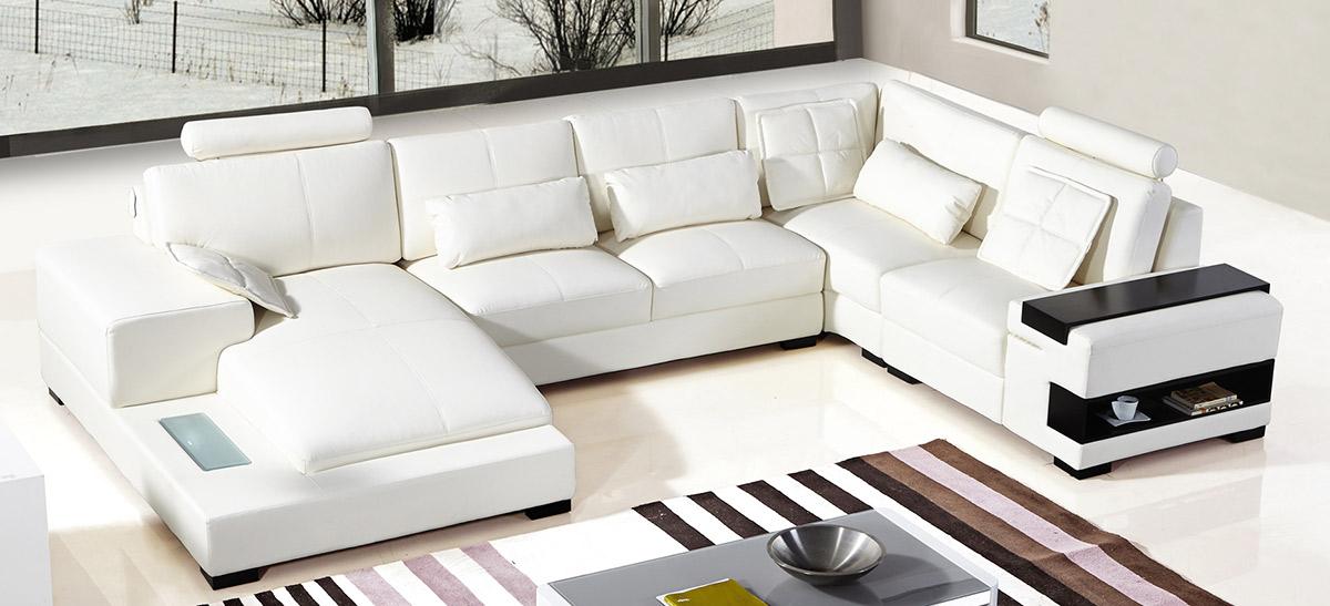 Divani Casa Diamond Modern White, Modern White Leather Sectional With Chaise