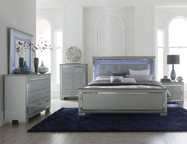 Allura Collection Silver Bedroom Set, Light Up Queen Bed Frame