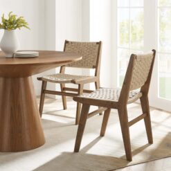 Saoirse Woven Rope Wood Dining Side Chair Set of 2 in Walnut Natural